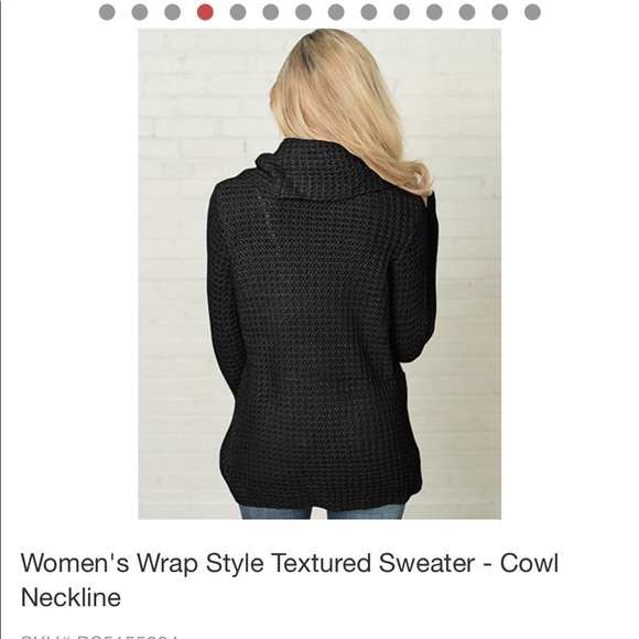 Wrap Style Black Asymmetrical Ribbed Knit Cowl Neck Sweater - Picture 3 of 10